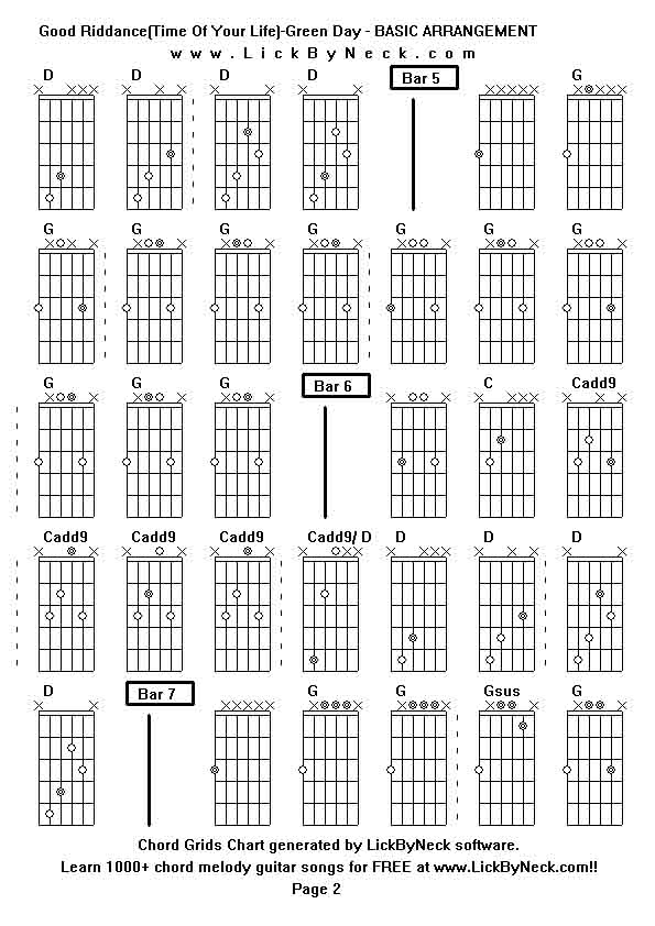 Chord Grids Chart of chord melody fingerstyle guitar song-Good Riddance(Time Of Your Life)-Green Day - BASIC ARRANGEMENT,generated by LickByNeck software.